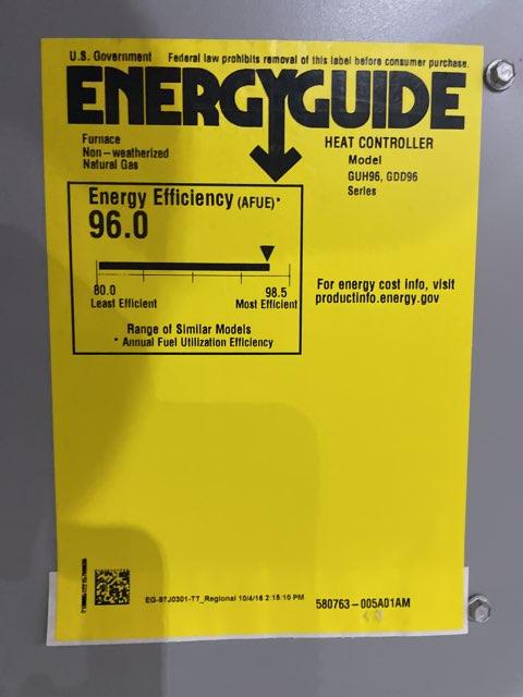 66,000 BTU Two-Stage Upflow/Horizontal ECM Variable Speed Gas Furnace 96% AFUE 120/60/1 CFM: 1365
