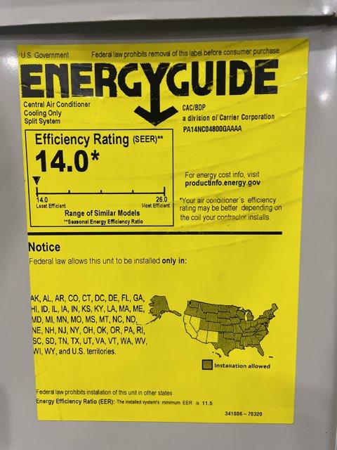 4 Ton Single-Stage Split-System Air Conditioner 208-230/60/1 R410A 14 SEER