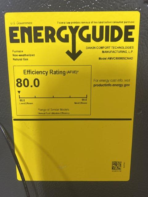 80,000 BTU Two-Stage Up/Horz ECM Variable Speed Comm Compatible Gas Furnace 80% 115/60/1 CFM: 2000