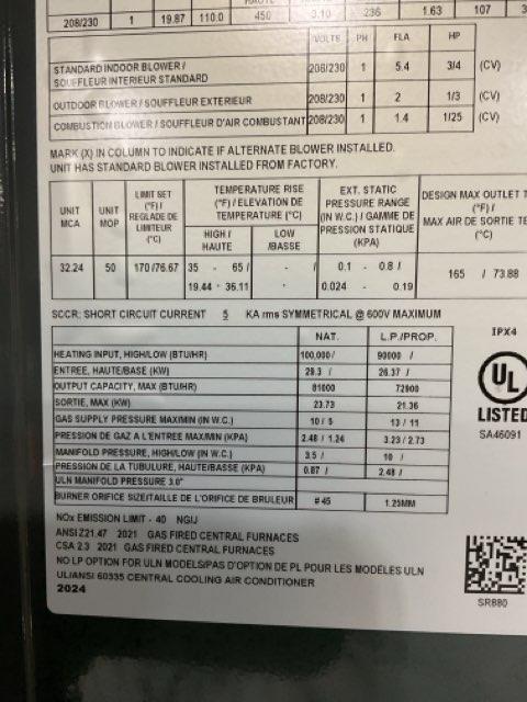 4 Ton Single-Stage Convertible Natural Gas/Electric Packaged Unit, 13.4 SEER2, 208-230/60/1, R410A