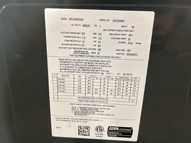 3.5 Ton Single-Stage Horizontal Packaged Air Conditioning Unit, 13.4 SEER2, 208-230/60/1, R410A