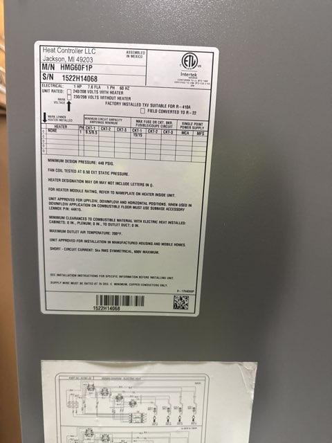 5 Ton AC/HP PSC Multiposition Air Handler 208-230/60/1 R-410A CFM 1980