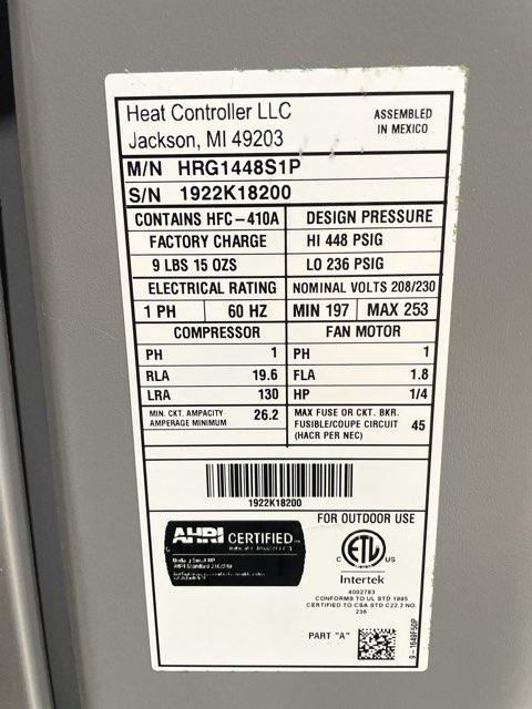 4 Ton Single-Stage Split-System Heat Pump 208-230/60/1 R410A 14 SEER