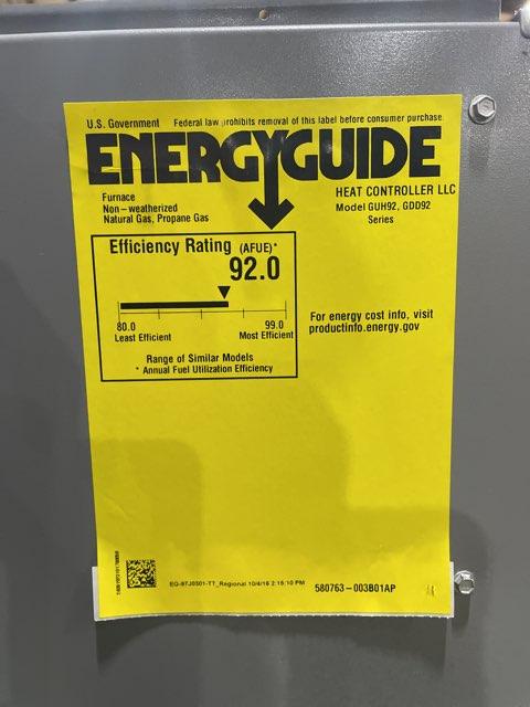 88,000 BTU Single-Stage Upflow/Horizontal ECM Multi Speed Gas Furnace 92.1% AFUE 120/60/1 CFM: 1375