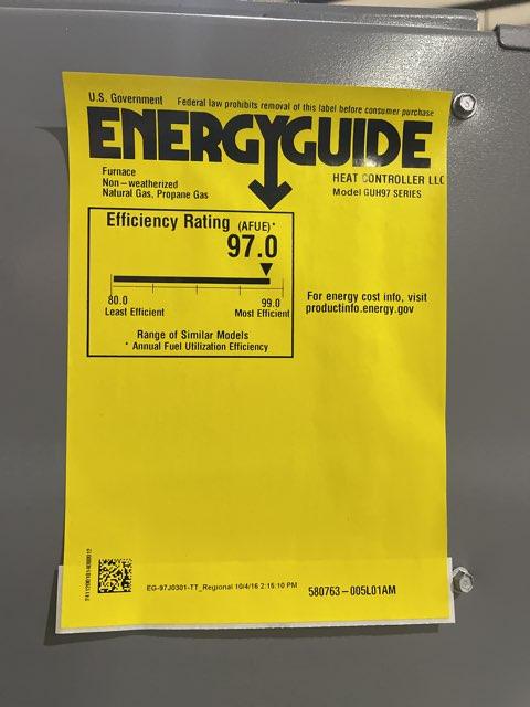 110,000 BTU Two-Stage Upflow/Horizontal ECM Variable Speed Gas Furnace 97% AFUE 120/60/1 CFM: 1955