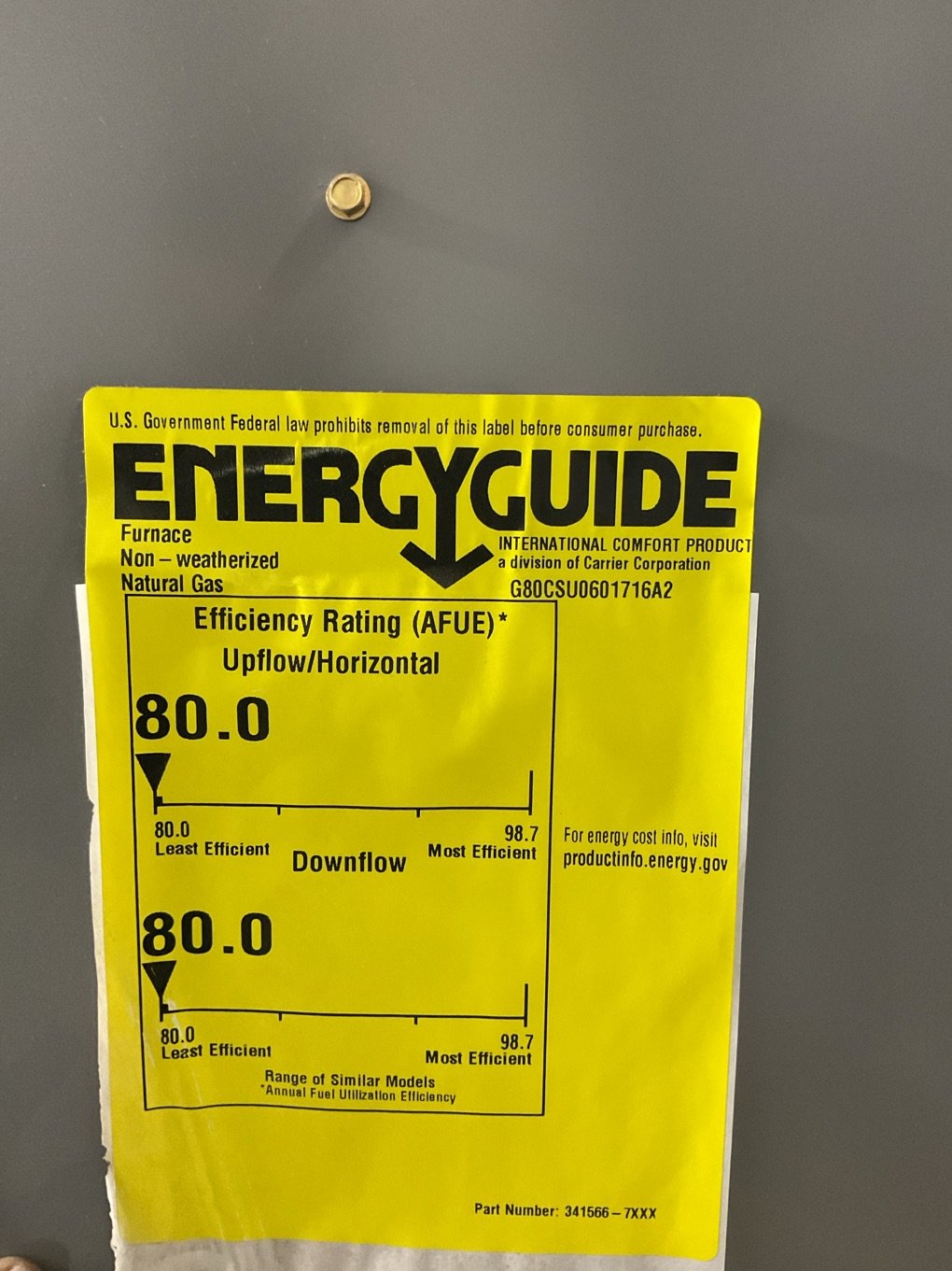 60,000 BTU Ultra Low NOx 1-Stg Multi ECM Var Spd Communicating Gas Furnace 80% 115/60/1 CFM: 1600