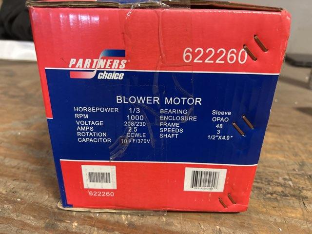 1/3 HP Blower Motor 208-230/60/1 1000 Rpm 3 Speed