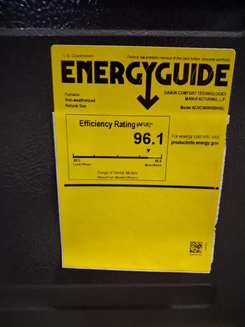 60,000 BTU Low NOx 2-Stage Down/Horz ECM Var Spd Comm Compatible Gas Furnace 96% 115/60/1 CFM: 1200