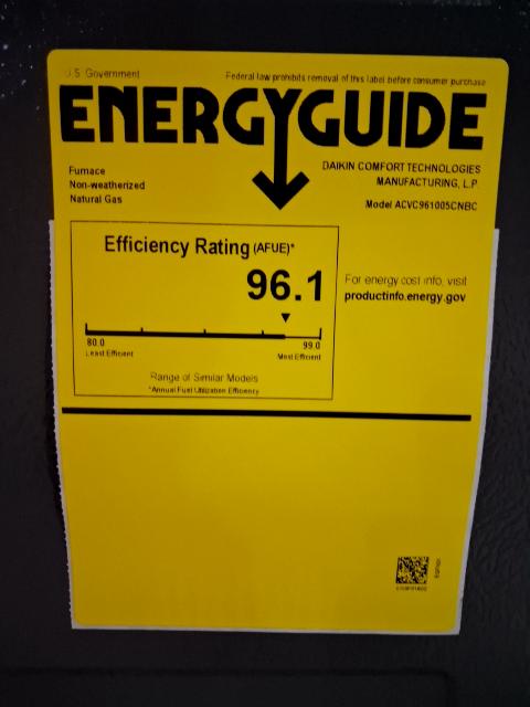 100,000 BTU Low NOx 2-Stage Down/Horz ECM Var Spd Comm Compatible Gas Furnace 96% 115/60/1 CFM: 2000