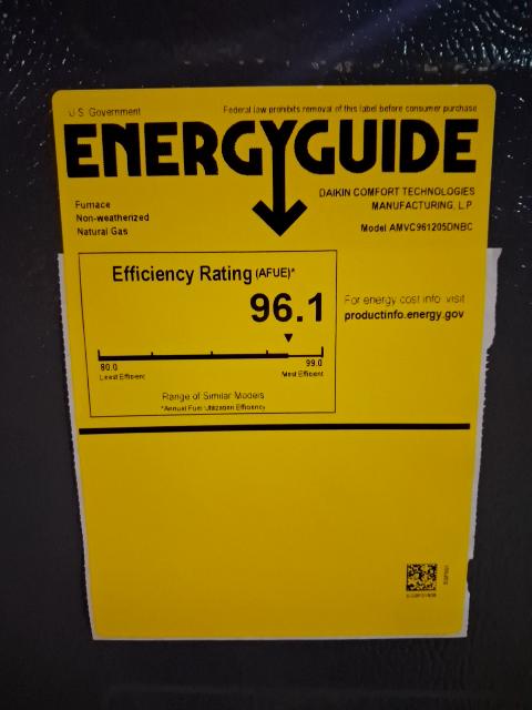 120,000 BTU Low NOx Two-Stage Up/Horz ECM Var Spd Comm Compatible Gas Furnace 96% 115/60/1 CFM: 2000