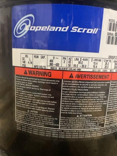 4.5 Ton Single-Stage Refrigeration Scroll Compressor 460/60/3 R404A