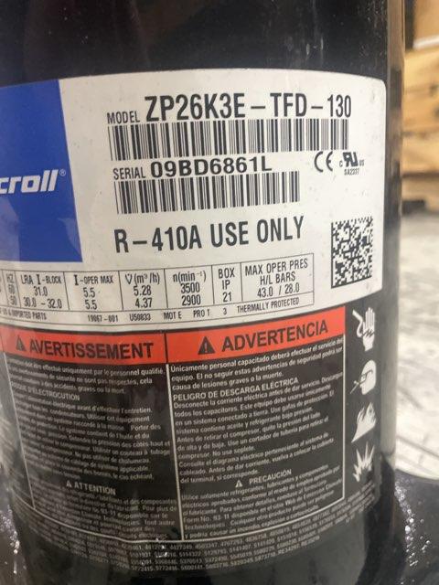 2 Ton Single-Stage AC/HP Scroll Compressor 460/60/3 R410A