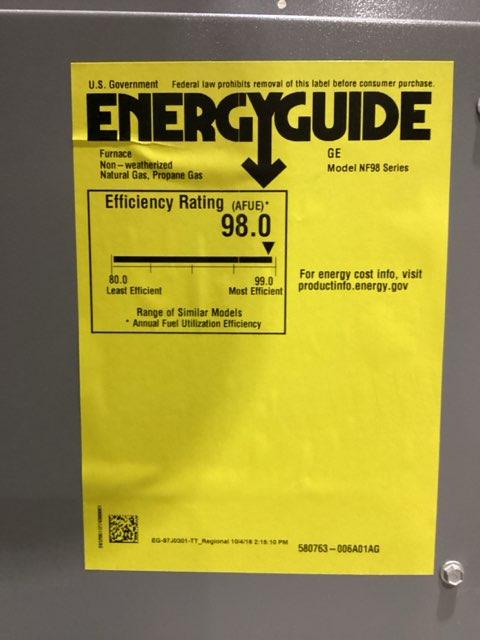 110,000 BTU Low NOx Modulating Upflow/Horizontal ECM Var Spd Gas Furnace 98% 120/60/1 CFM: 1988