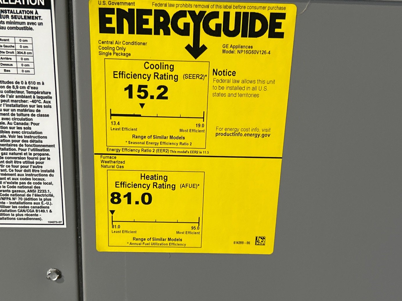 5 Ton Two-Stage Convertible Natural Gas/Electric Packaged Unit, 16 SEER, 208-230/60/1, R410A