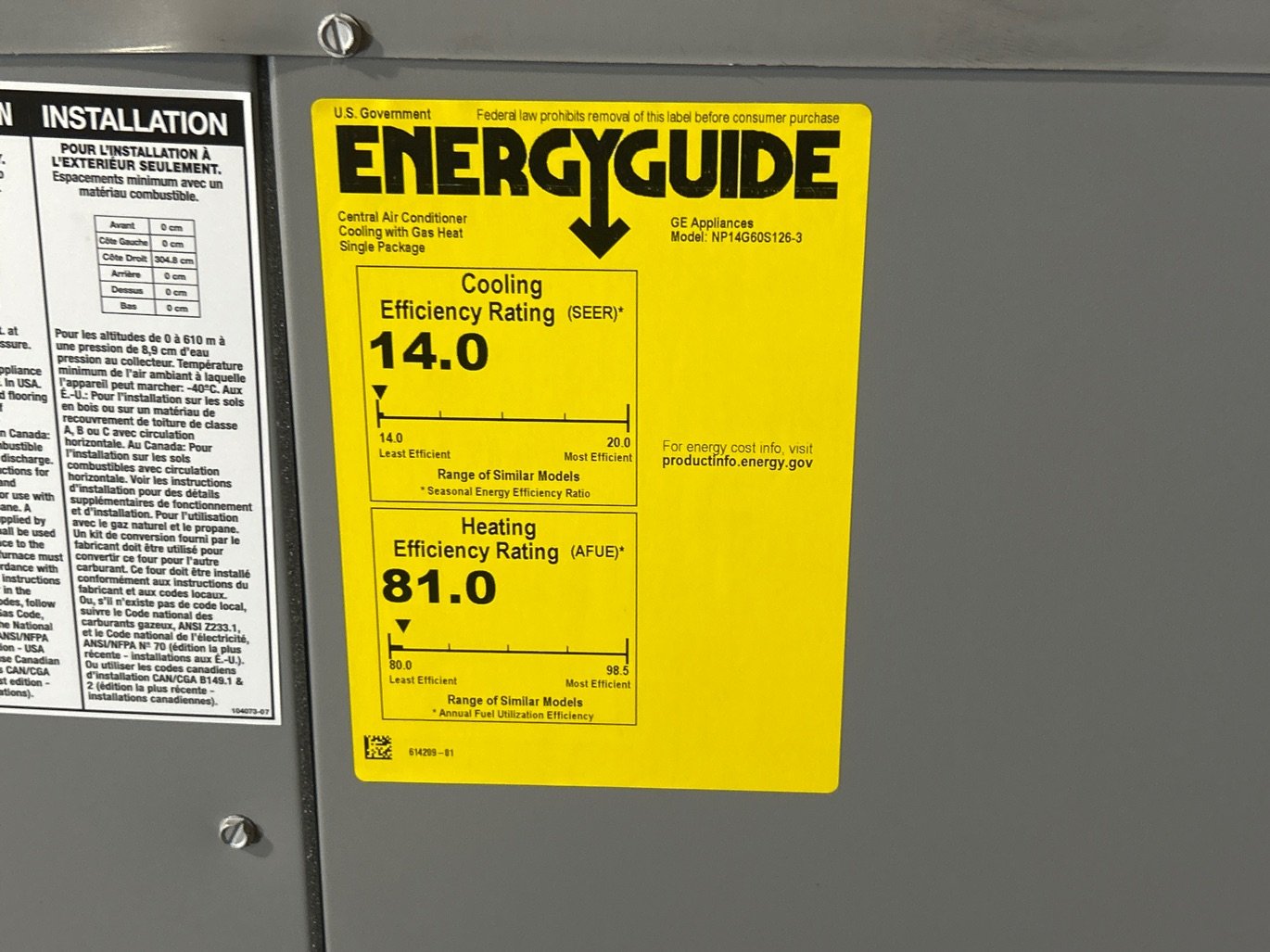 5 Ton Single-Stage Convertible Natural Gas/Electric Packaged Unit, 14 SEER, 208-230/60/1, R410A