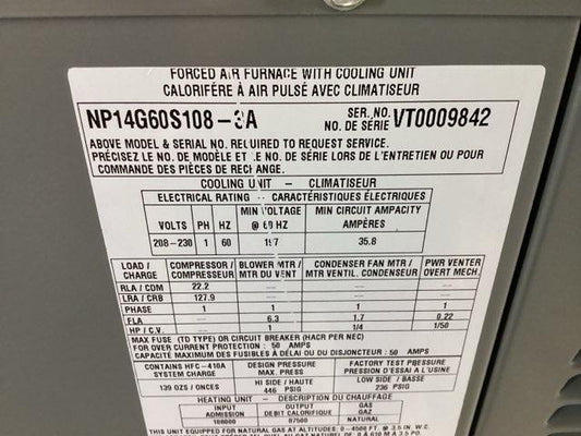 5 Ton Single-Stage Convertible Natural Gas/Electric Packaged Unit, 14 SEER, 208-230/60/1, R410A