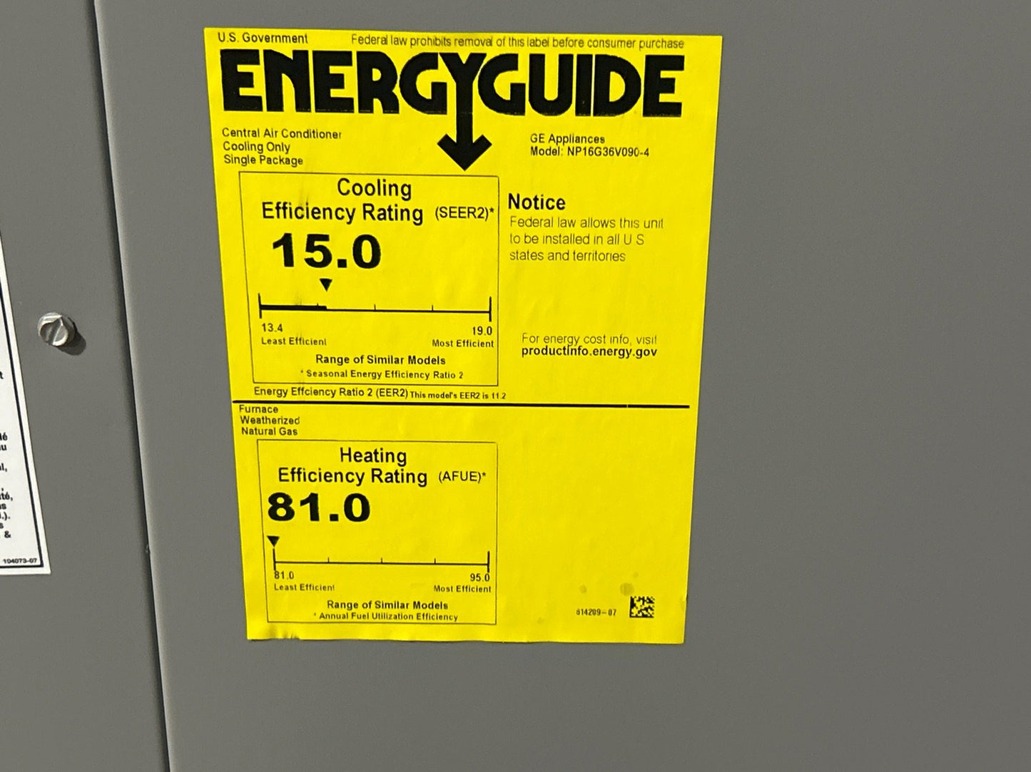 3 Ton Two-Stage Convertible Natural Gas/Electric Packaged Unit, 15 SEER, 208-230/60/1, R410A