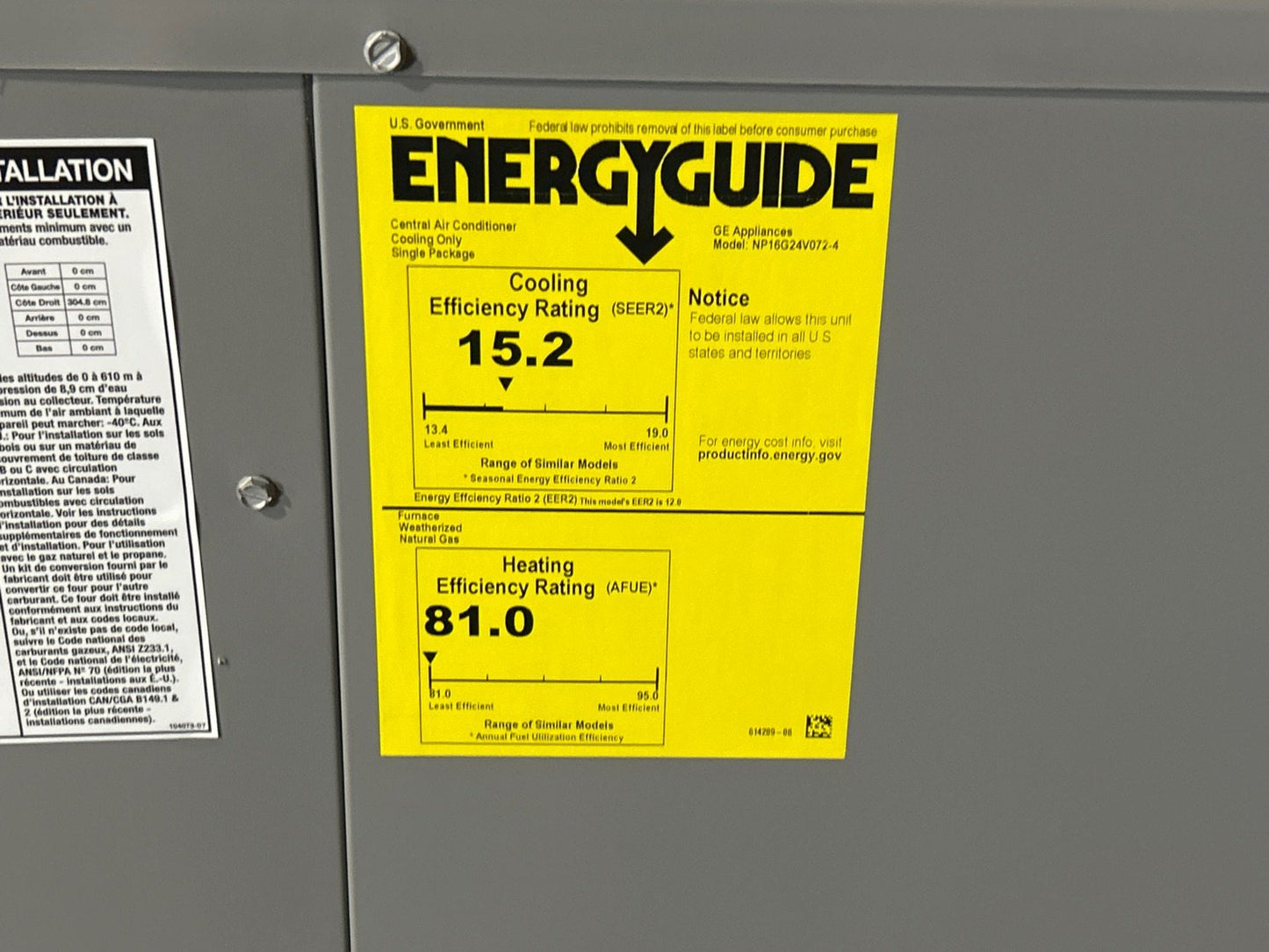 2 Ton Two-Stage Convertible Natural Gas/Electric Packaged Unit, 16 SEER, 208-230/60/1, R410A