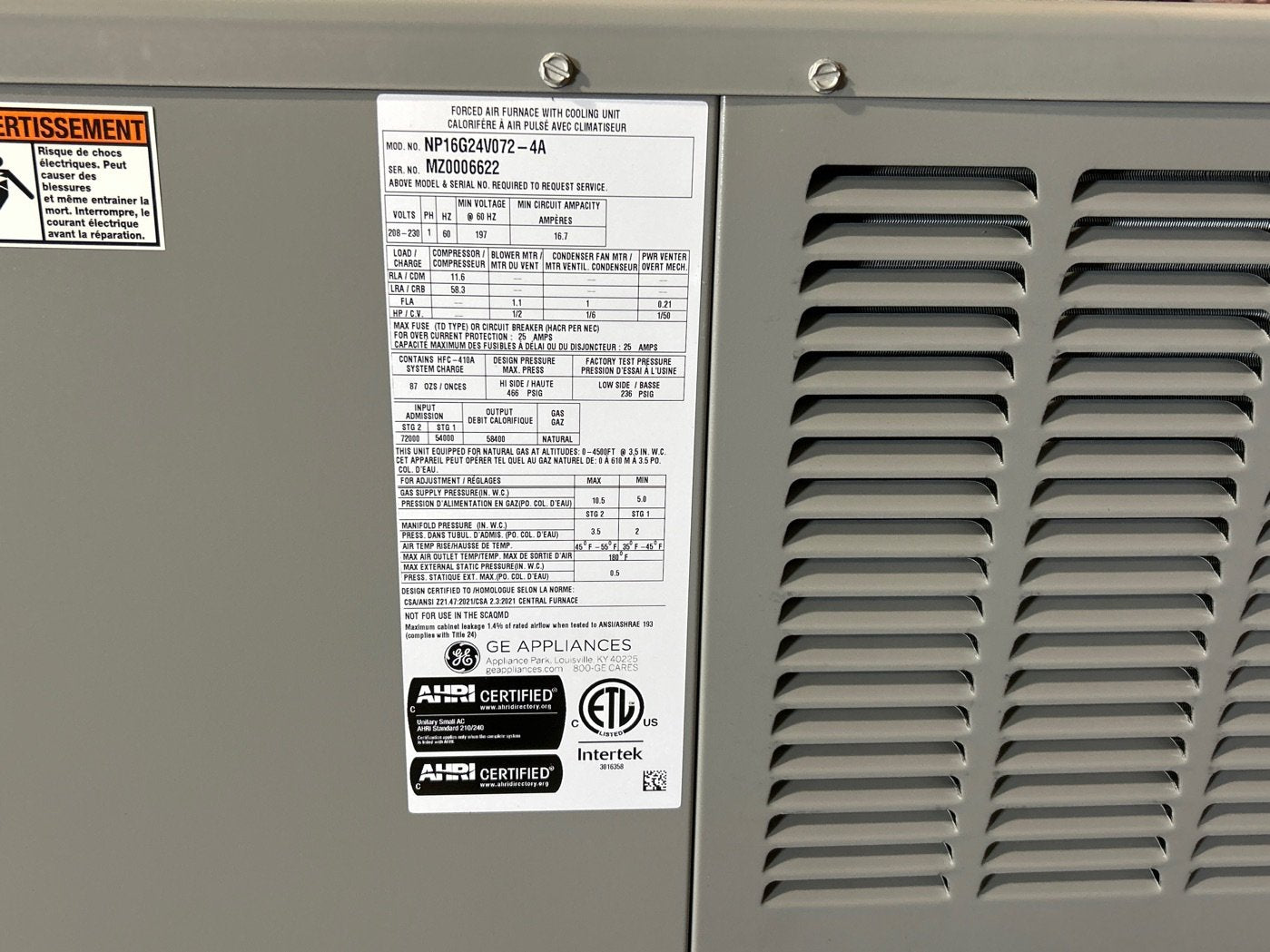 2 Ton Two-Stage Convertible Natural Gas/Electric Packaged Unit, 16 SEER, 208-230/60/1, R410A