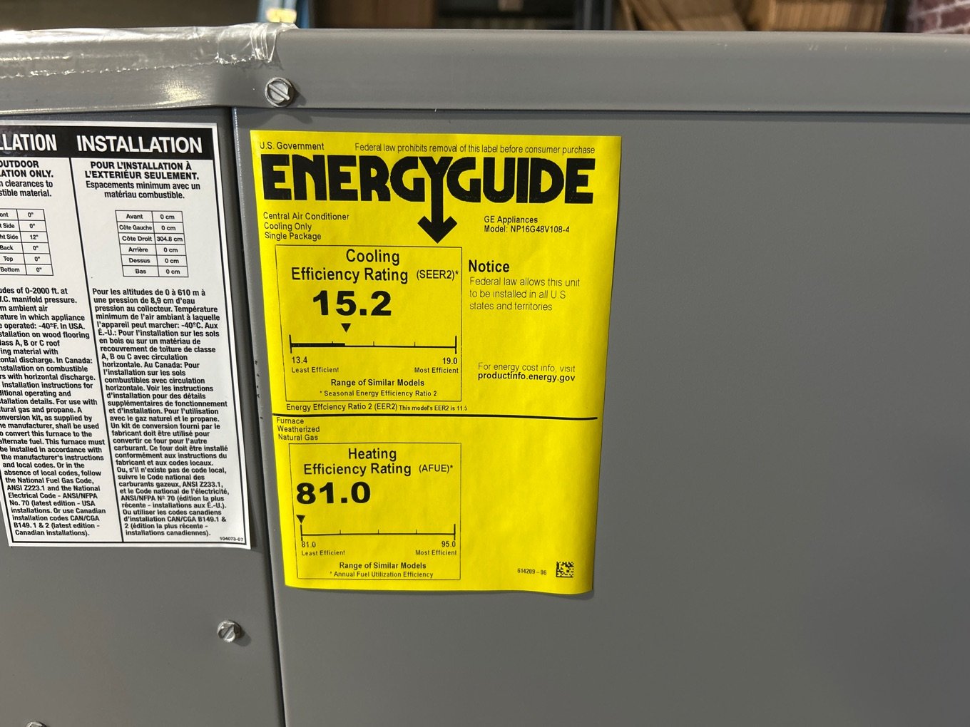 4 Ton Two-Stage Convertible Natural Gas/Electric Packaged Unit, 16 SEER, 208-230/60/1, R410A