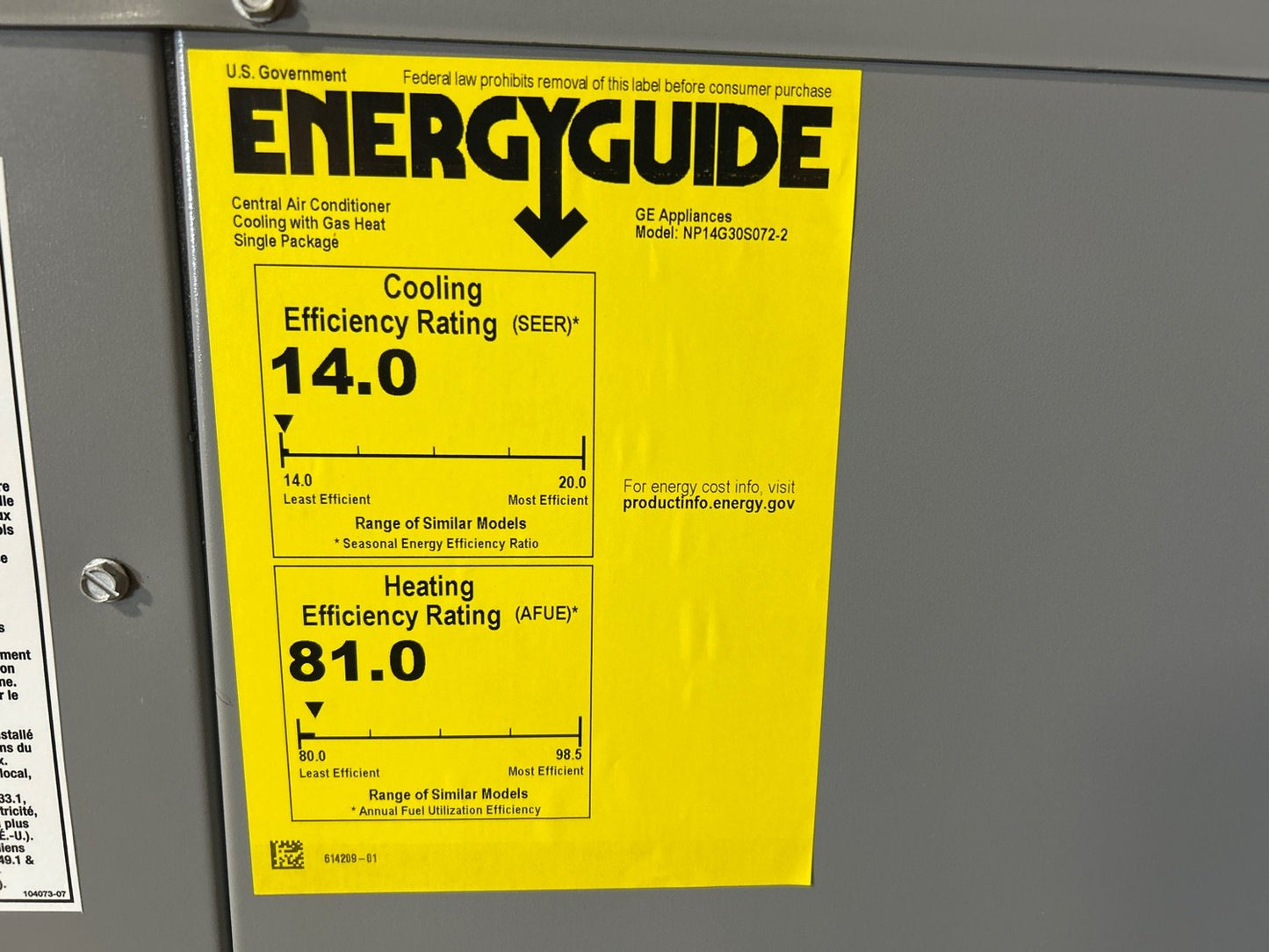 2.5 Ton Single-Stage Convertible Natural Gas/Electric Packaged Unit, 14 SEER, 208-230/60/1, R410A