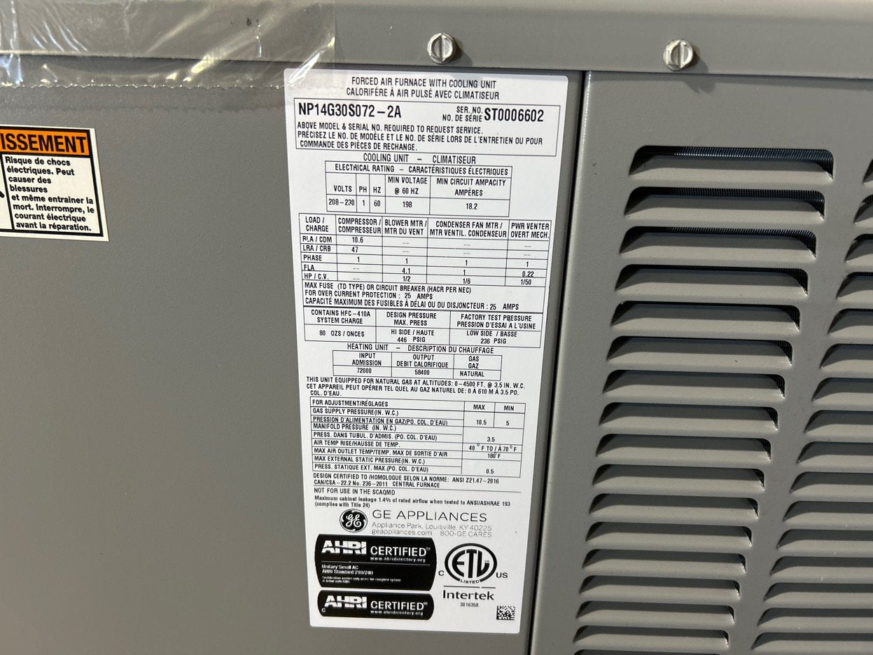 2.5 Ton Single-Stage Convertible Natural Gas/Electric Packaged Unit, 14 SEER, 208-230/60/1, R410A