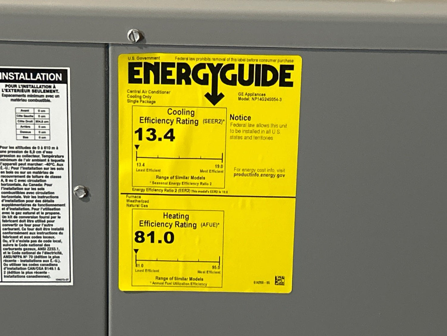 2 Ton Single-Stage Convertible Natural Gas/Electric Packaged Unit, 14 SEER, 208-230/60/1, R410A