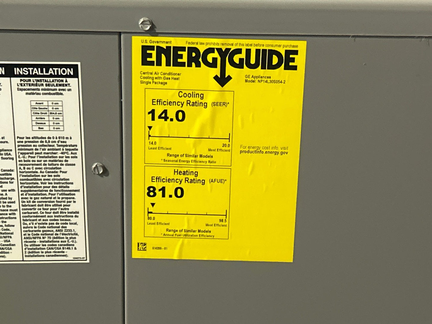2.5 Ton Low NOx 1-Stage Convertible Natural Gas/Electric Packaged Unit, 14 SEER, 208-230/60/1, R410A