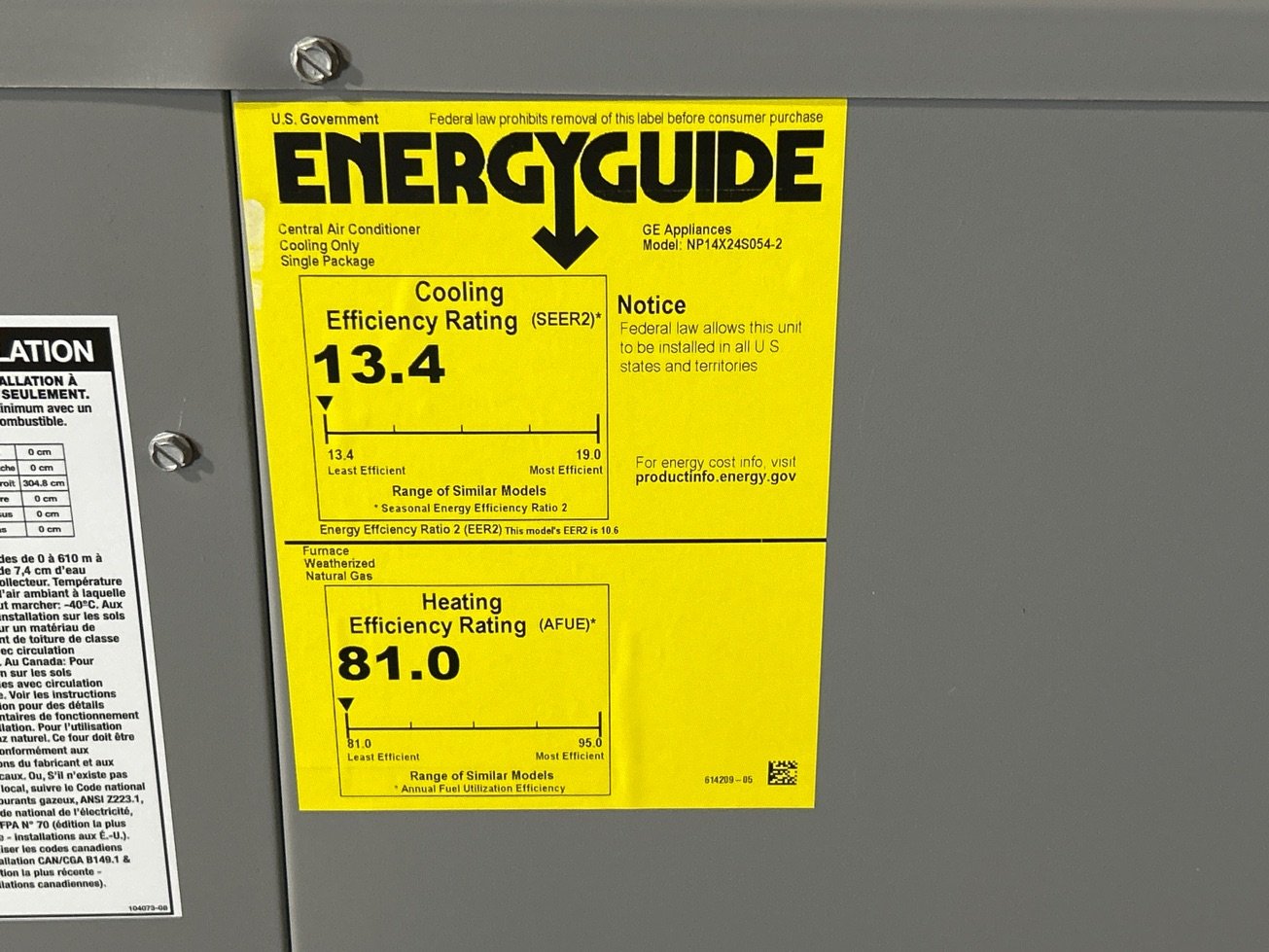 2 Ton Ultra Low NOx Single-Stage Convertible Natural G/E Packaged Unit, 14 SEER, 208-230/60/1, R410A