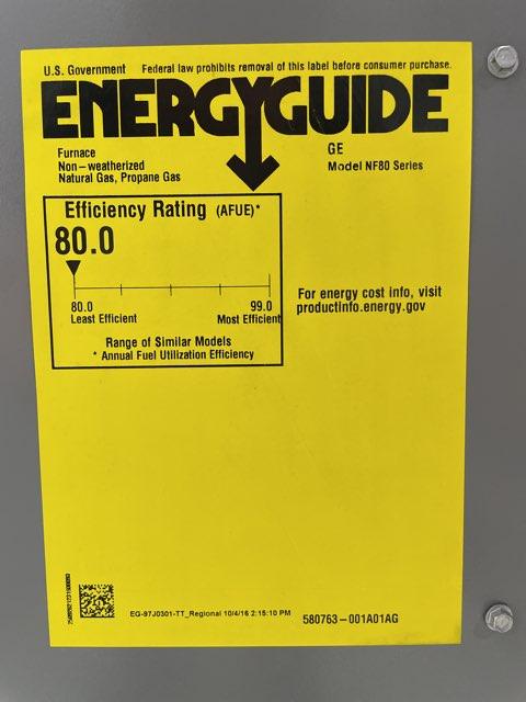 66,000 BTU Two-Stage Upflow/Horizontal ECM Variable Speed Gas Furnace 80% AFUE 120/60/1 CFM: 1129