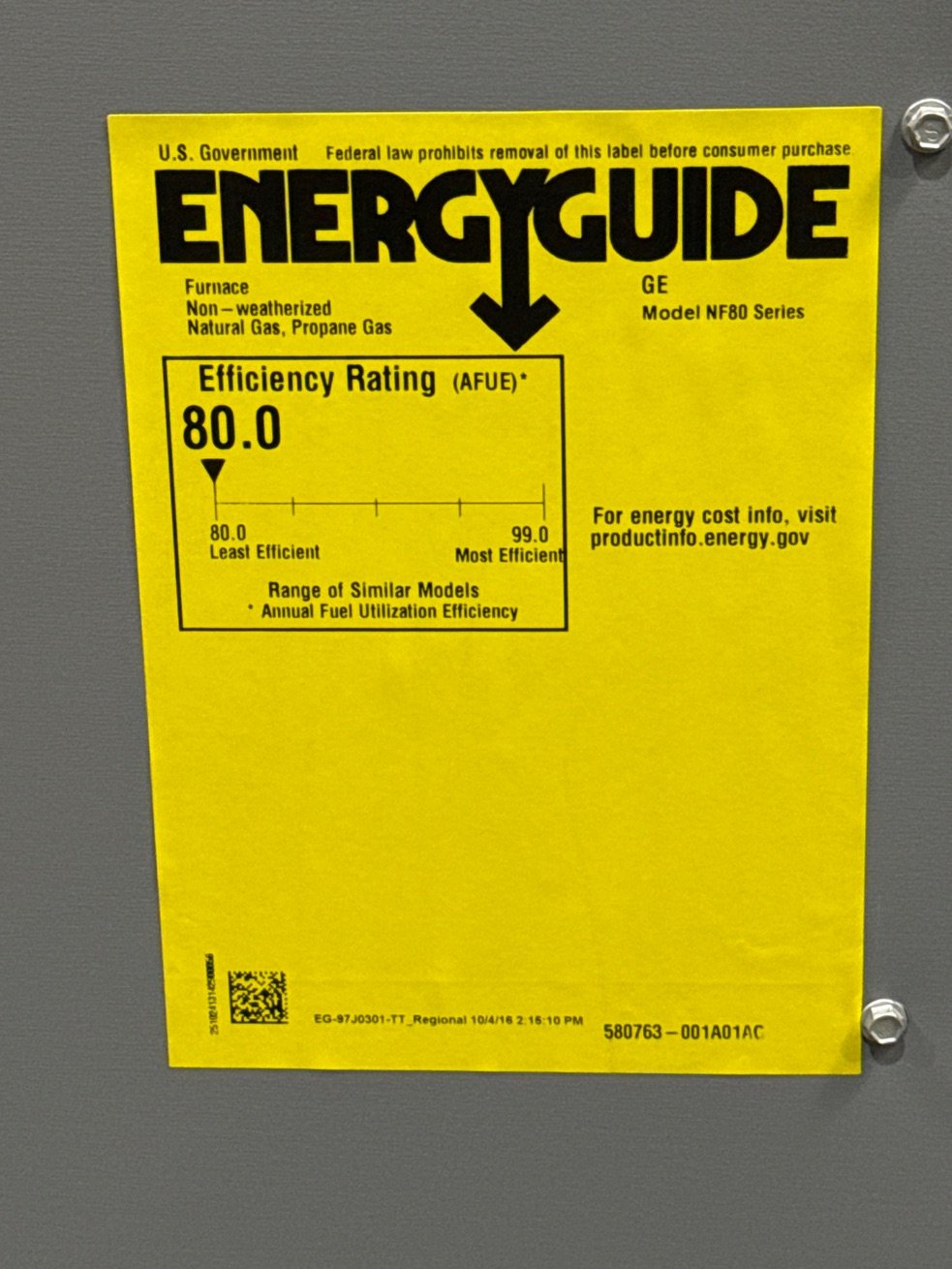 88,000 BTU Two-Stage Upflow/Horizontal ECM Variable Speed Gas Furnace 80% AFUE 120/60/1 CFM: 1667