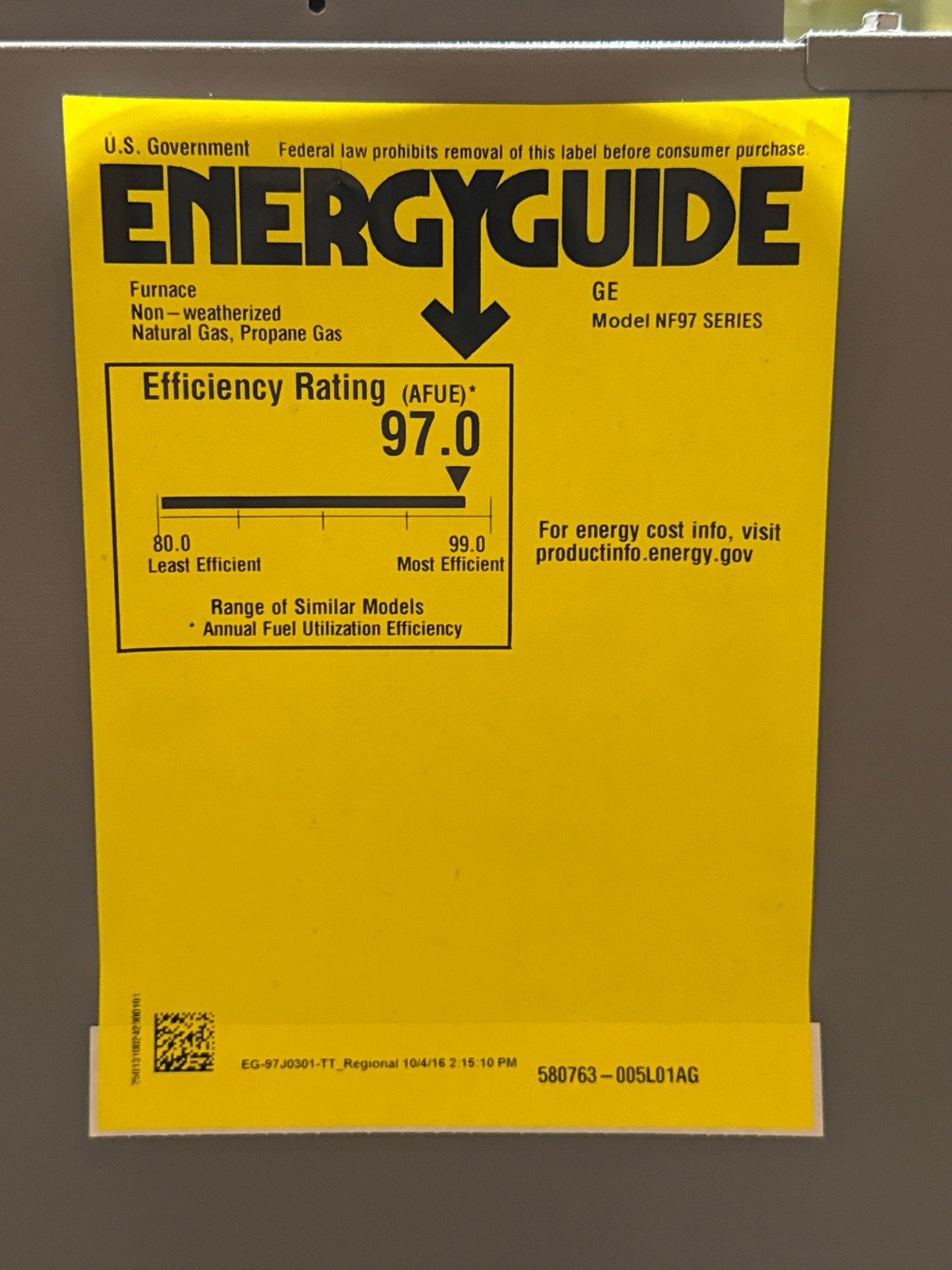 110,000 BTU Low NOx Two-Stage Downflow ECM Variable Speed Gas Furnace 97% AFUE 120/60/1 CFM: 2010