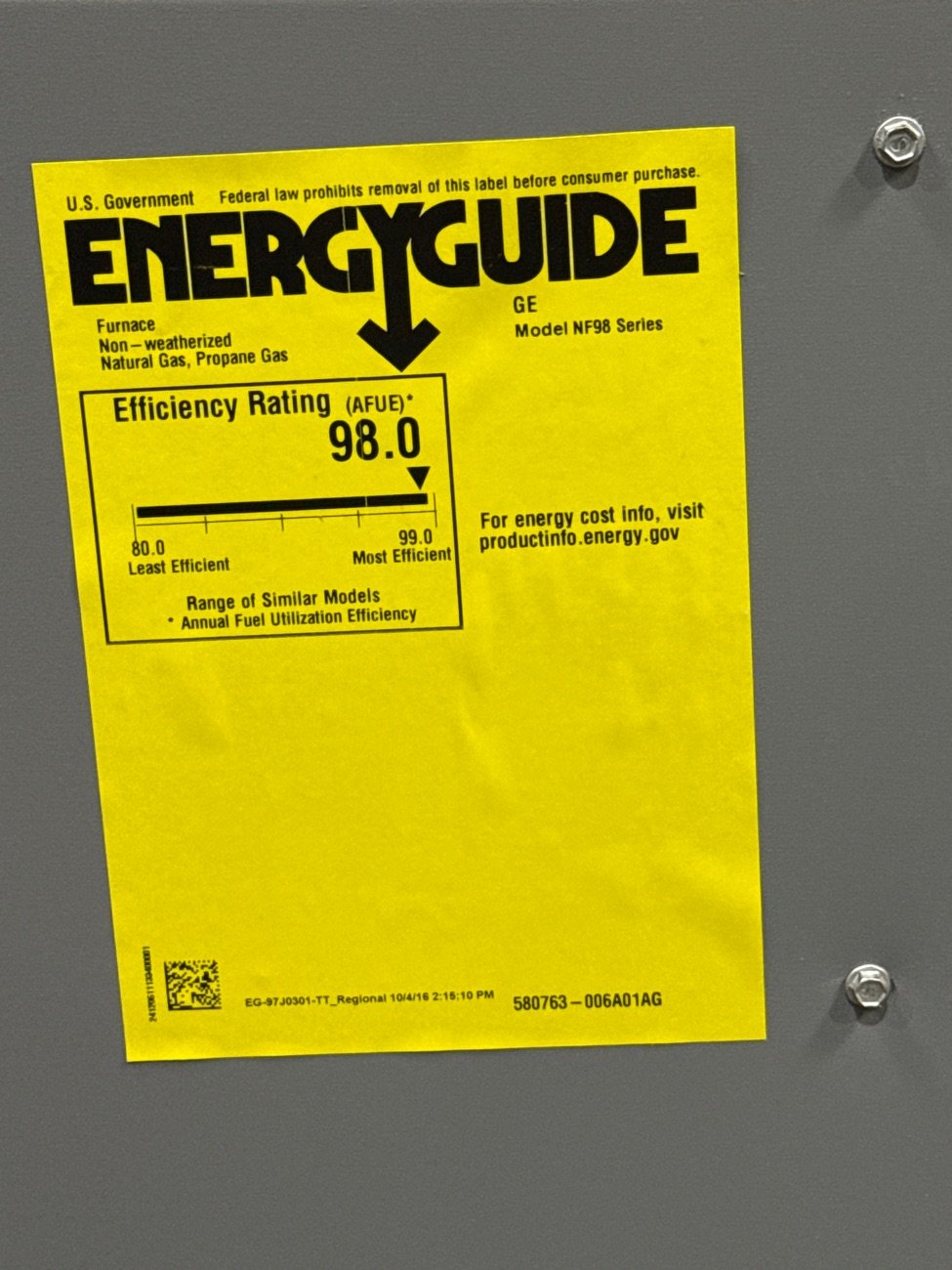 88,000 BTU Low NOx Modulating Upflow/Horizontal ECM Var Spd Gas Furnace 98% 120/60/1 CFM: 1633