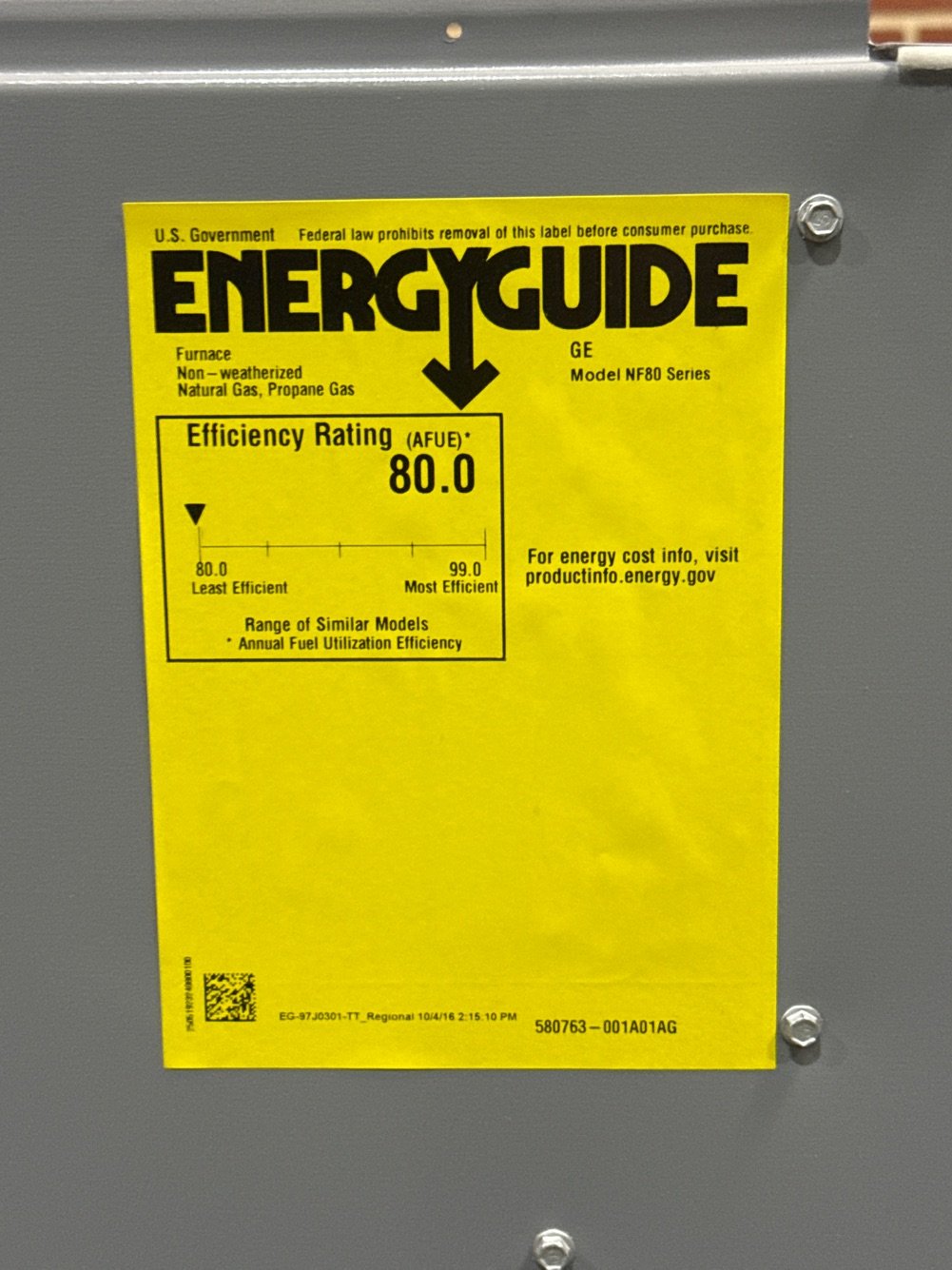132,000 BTU Single-Stage Upflow/Horizontal ECM Multi Speed Gas Furnace 80% AFUE 120/60/1 CFM: 2390
