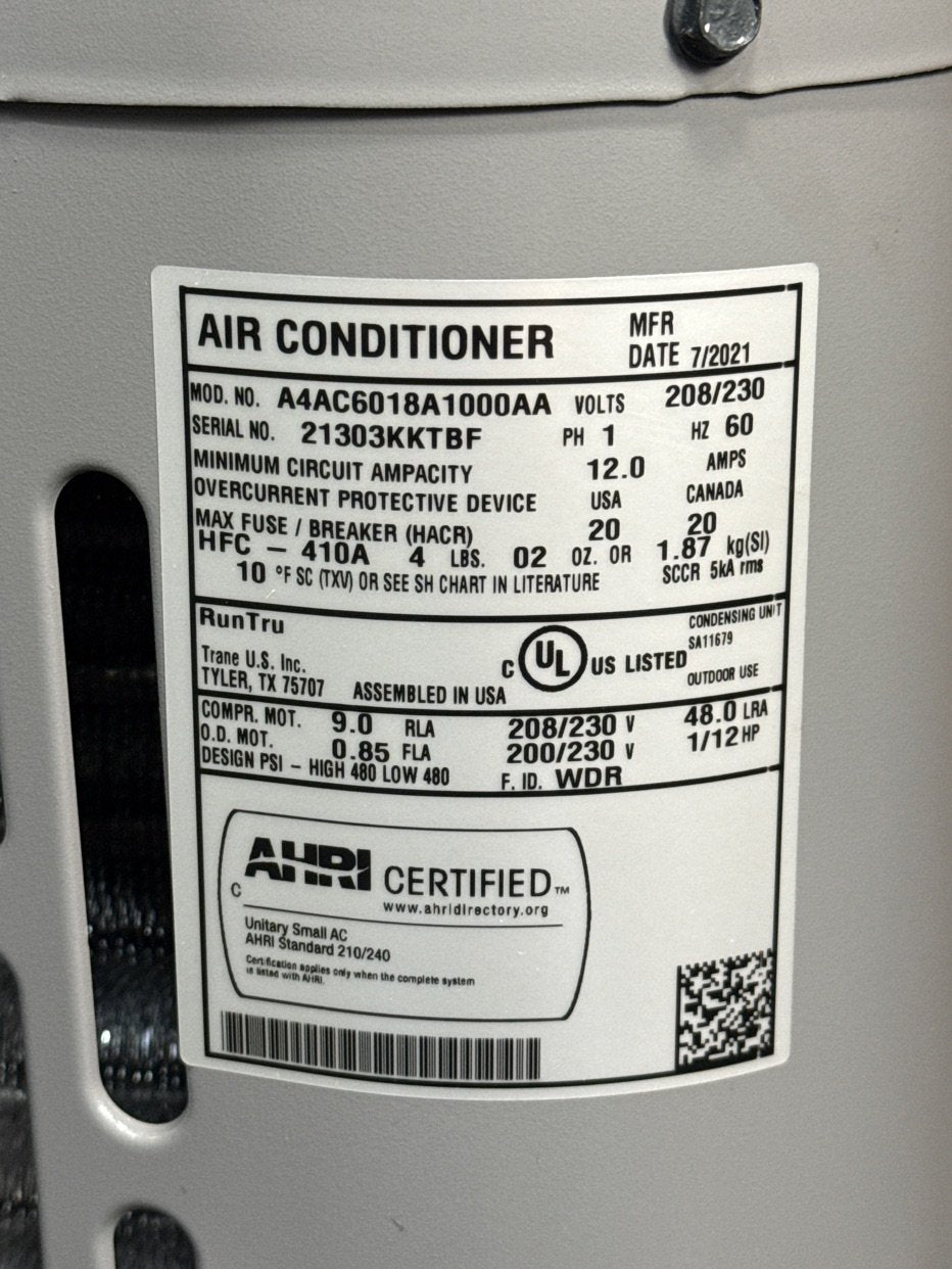 1.5 Ton Single-Stage Split-System Air Conditioner 208-230/60/1 R410A 16 SEER