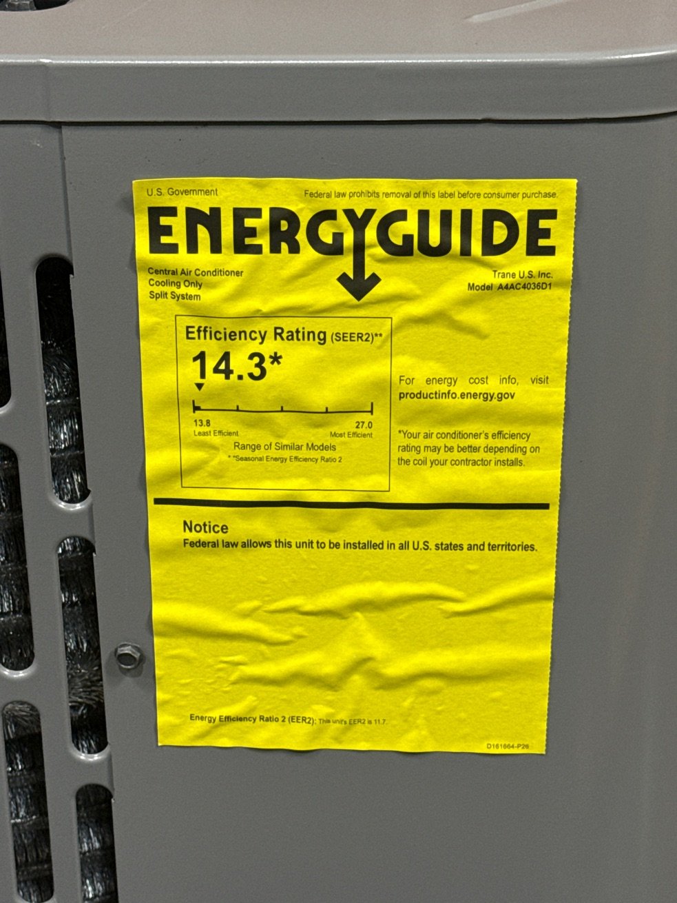 3 Ton Single-Stage Split-System Air Conditioner 208-230/60/1 R410A 14.3 SEER2