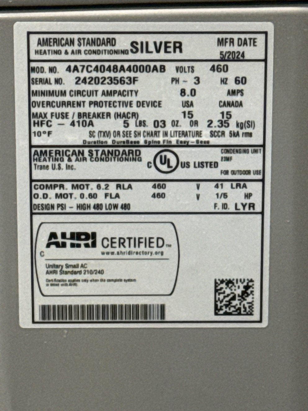 4 Ton Single-Stage Split-System Air Conditioner 460/60/3 R410A 14 SEER