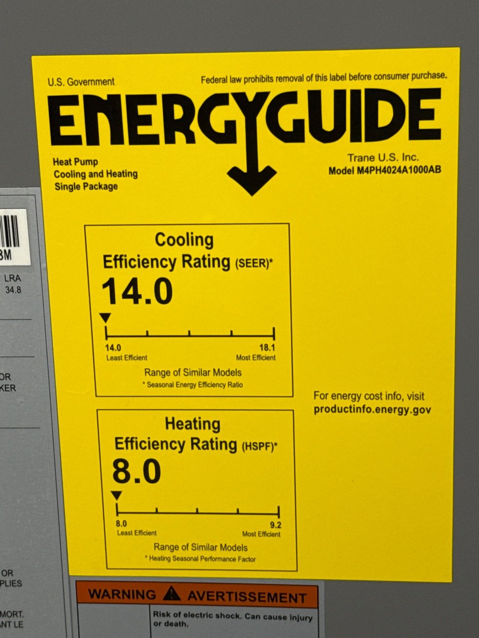 2 Ton Single-Stage Horizontal Packaged Heat Pump Unit, 14 SEER, 208-230/60/1, R410A
