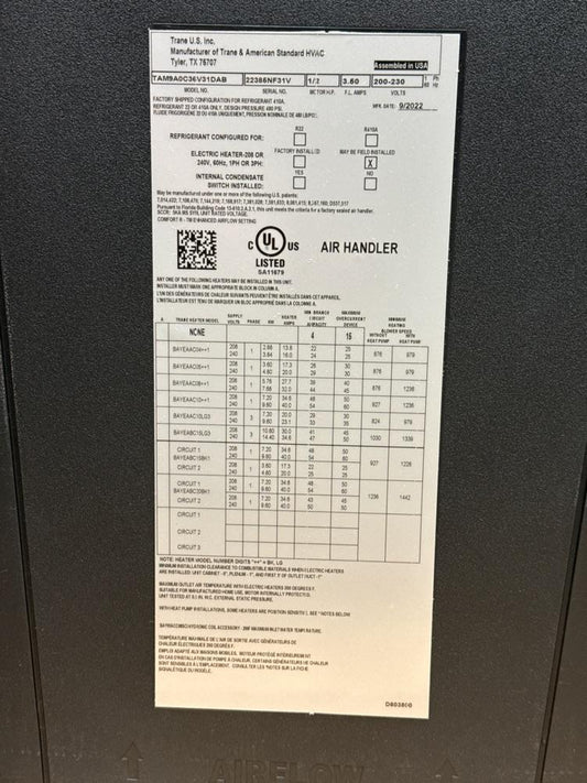 3 Ton AC/HP ECM Communicating Compatible Multiposition Air Handler 200-230/60/1 R-410A CFM 1499