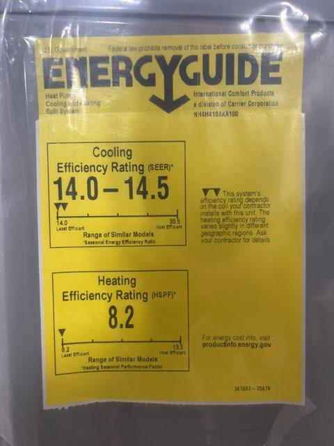 1.5 Ton Single-Stage Side Discharge Split-System Heat Pump 208-230/60/1 R410A 14 SEER