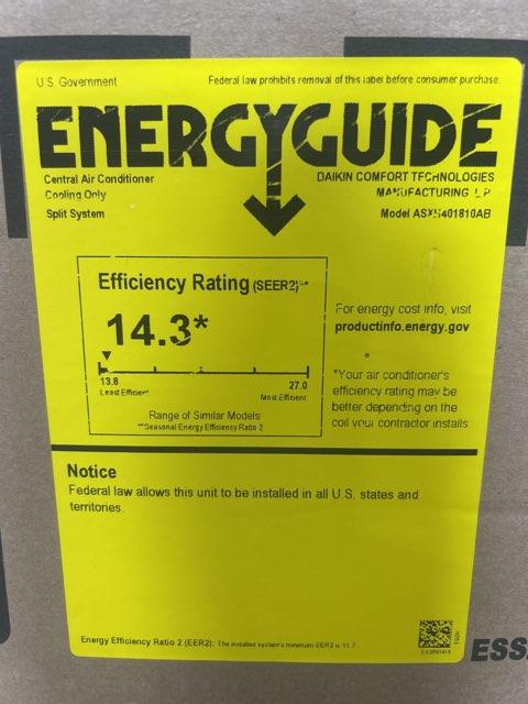 1.5 Ton Single-Stage Split-System Air Conditioner 208-230/60/1 R410A 14.3 SEER2