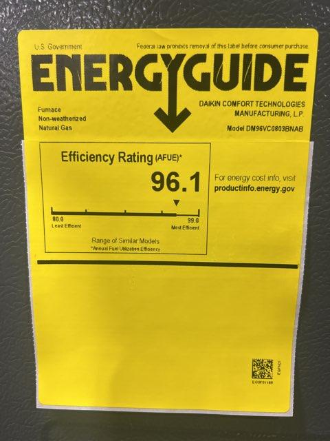 80,000 BTU Low NOx Two-Stage Up/Horz ECM Var Spd Comm Compatible Gas Furnace 96% 115/60/1 CFM: 1536
