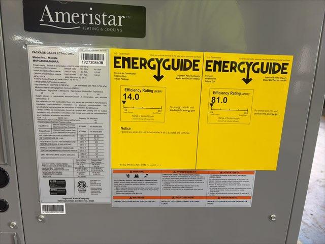 2.5 Ton Single-Stage Convertible Natural Gas/Electric Packaged Unit, 14 SEER, 208-230/60/1, R410A