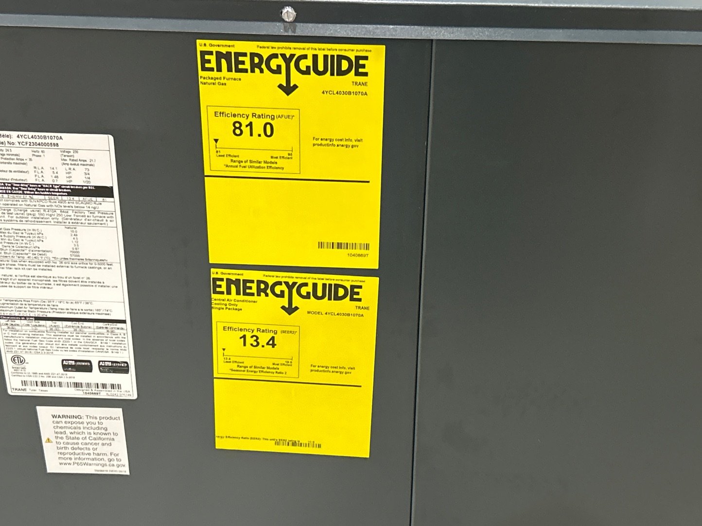 2.5 Ton Ultra Low NOx 1-Stage Convertible Natural G/E Packaged Unit, 13.4 SEER2, 230/60/1, R410A