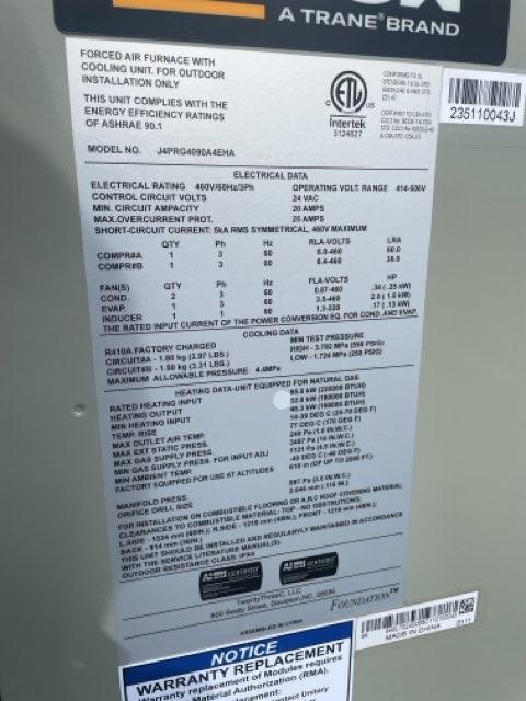 7.5 Ton Two-Stage Convertible Natural Gas/Electric Packaged Unit, 11.2 EER, 460/60/3, R410A