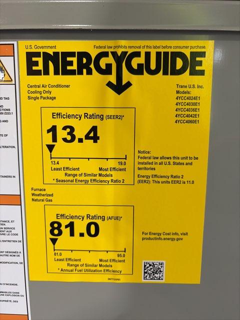 3.5 Ton Single-Stage Convertible Natural Gas/Electric Packaged Unit, 13.4 SEER2, 208-230/60/1, R410A