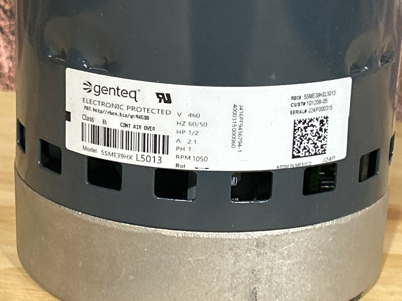 1/2 HP Blower Motor 460/50/60/1 1050 Rpm 1 Speed