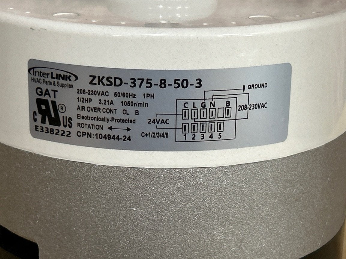 1/2 HP Blower Motor 208-230/50/60/1 1050 Rpm Variable Speed