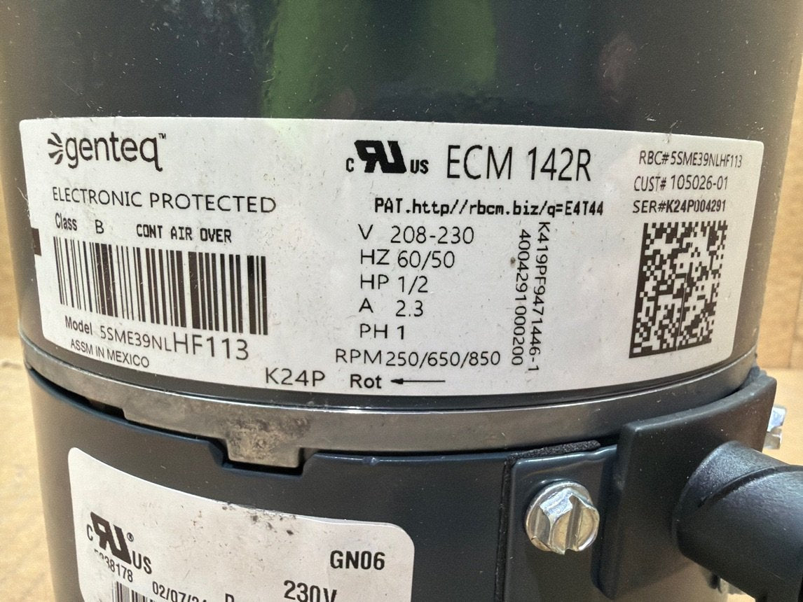 1/2 HP ECM Blower Motor 208-230/50-60/1 850 Rpm 3 Speed