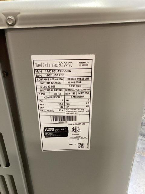 3.5 Ton Single-Stage Split-System Air Conditioner 208-230/60/1 R410A 16 SEER